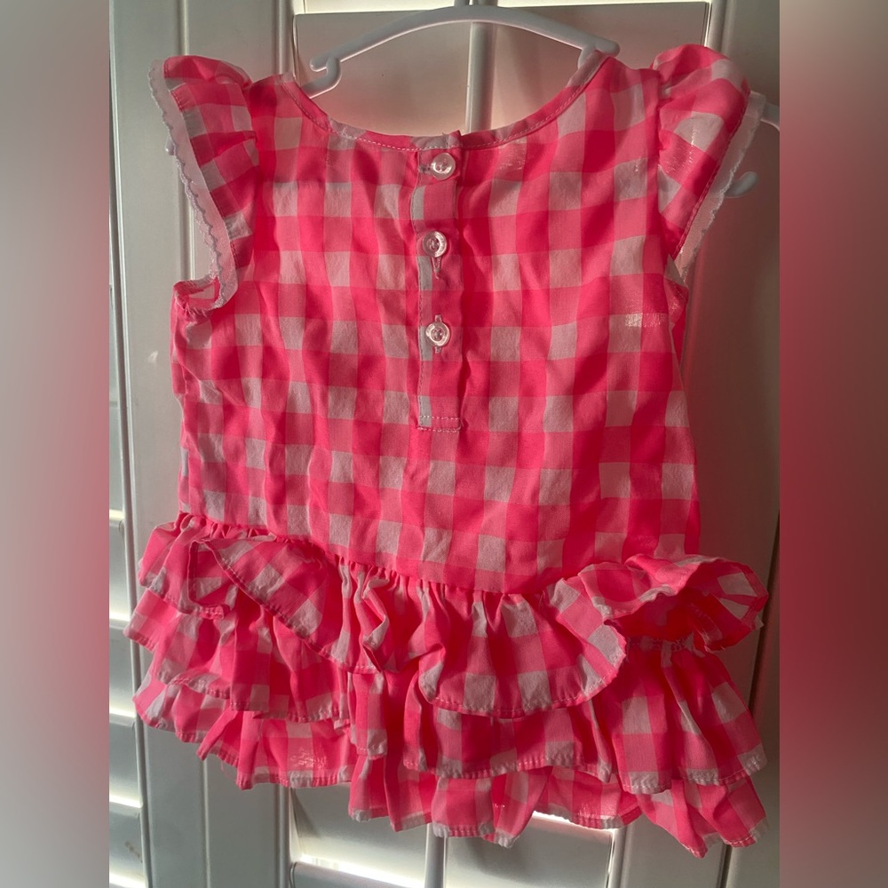 Juicy Couture Pink and White Checkered Ruffle Blouse